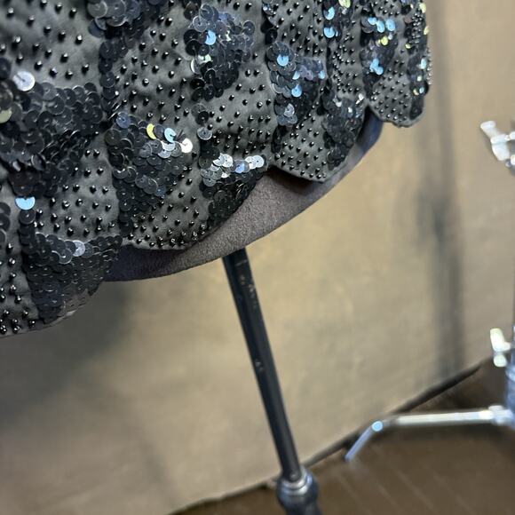 Vintage Hand Embroidered Black Sequin Beaded Top Blouse Scallop Hem Size 42 - Picture 9 of 10